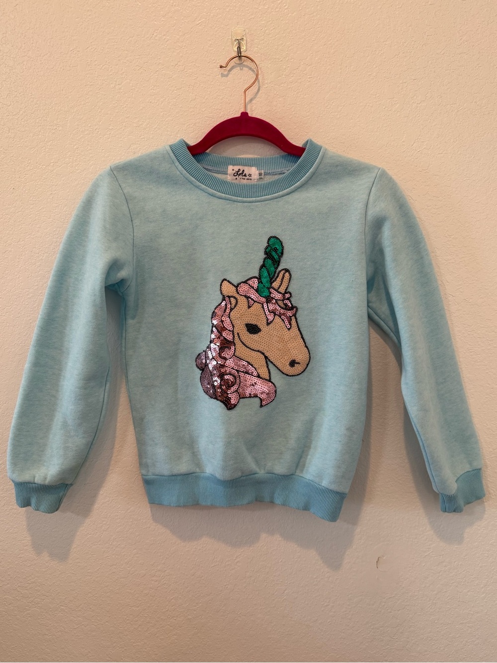 Lola + The Boys Light Blue Unicorn Sequin Sweatshirt